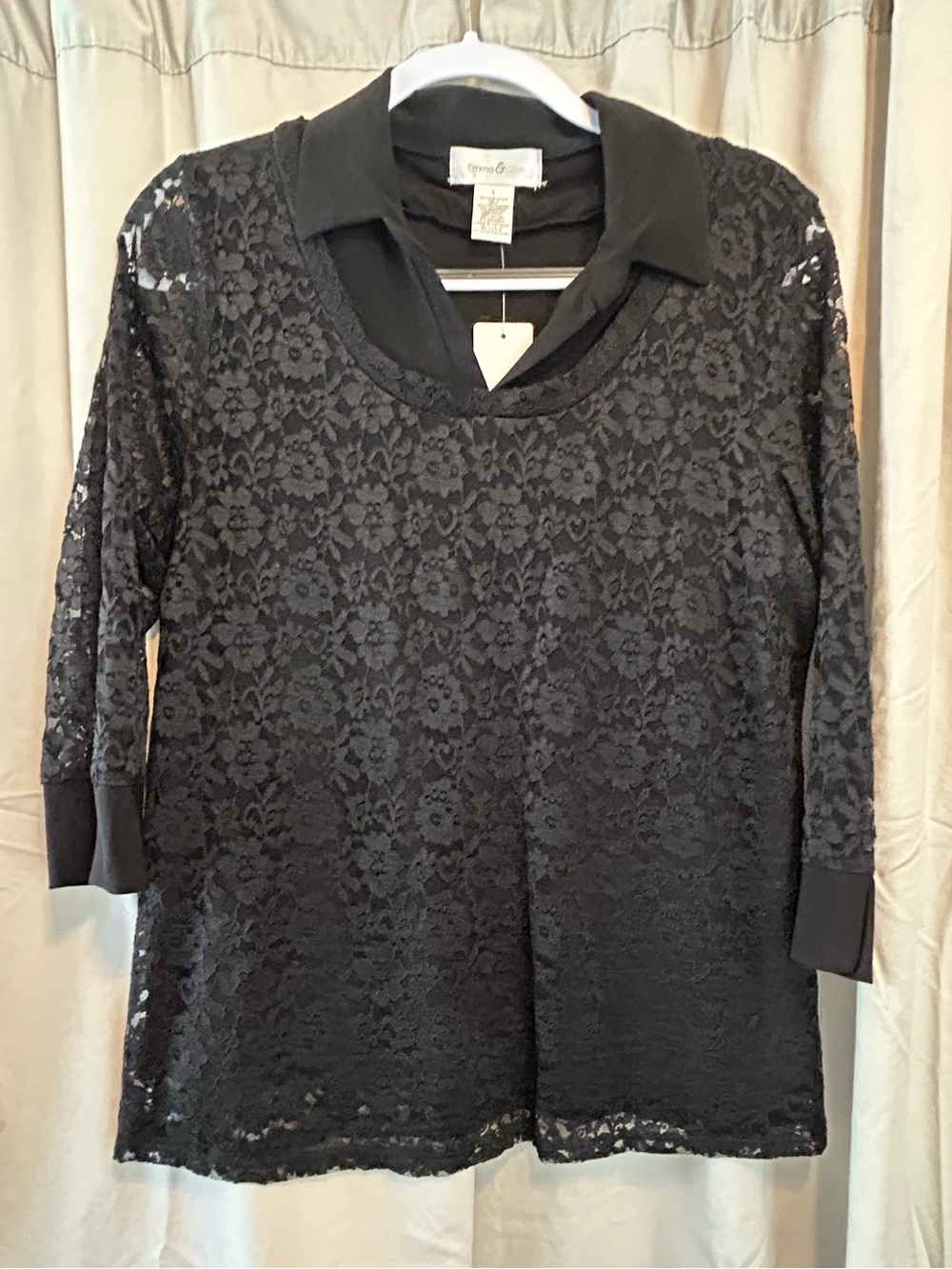 Black Lace Collared Tunic Top by Emma & Olive
